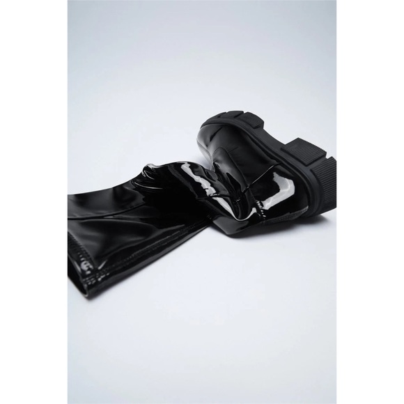Zara Stretch Black High Shaft Patent Finish Boots - Picture 5 of 11
